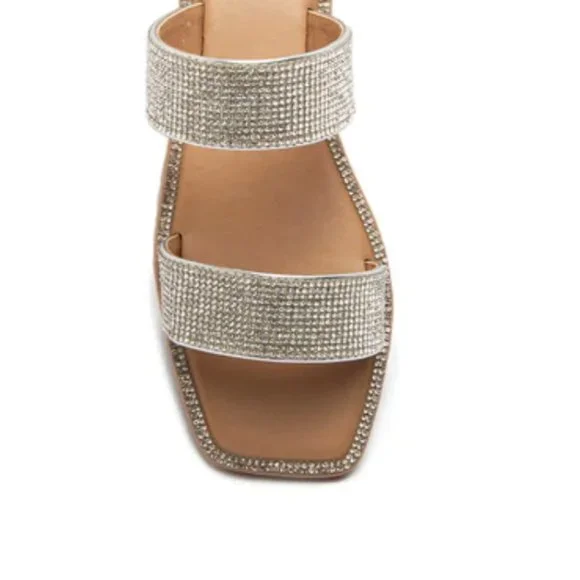 !! NEW !! Embellished Double Strap Square Toe Sandals in Silver - Picture 6 of 12